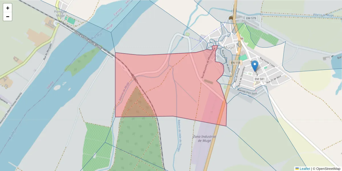 Mapa detalhado do código postal 2125-361 com limites, códigos postais vizinhos e agências dos correios