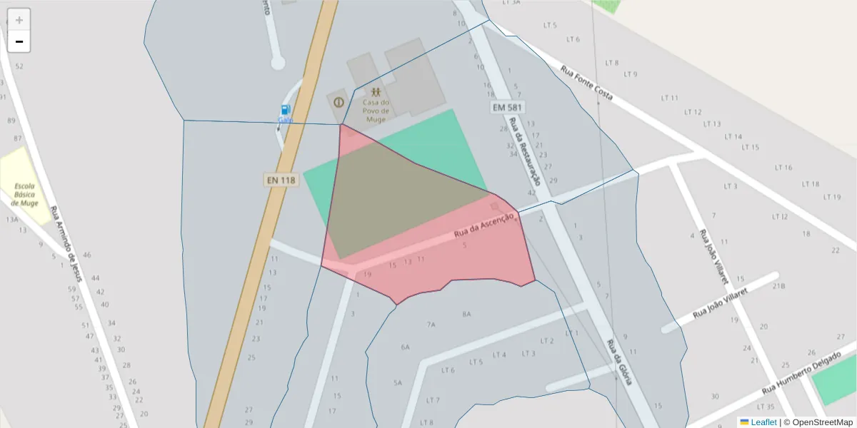 Mapa detalhado do código postal 2125-366 com limites, códigos postais vizinhos e agências dos correios