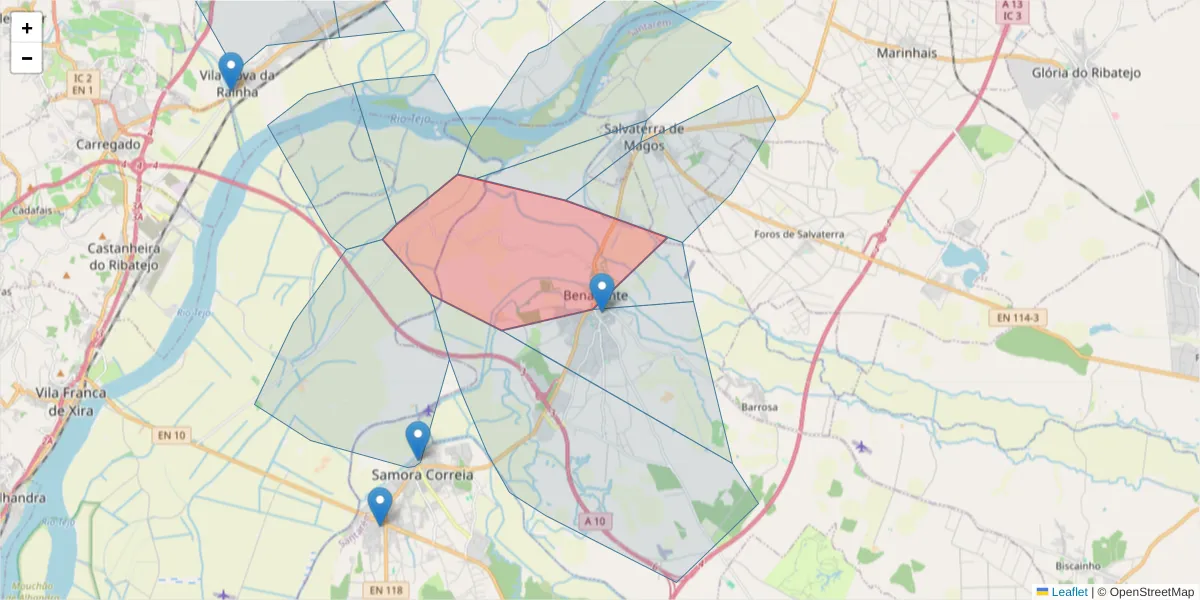 Mapa detalhado do código postal 2130-062 com limites, códigos postais vizinhos e agências dos correios