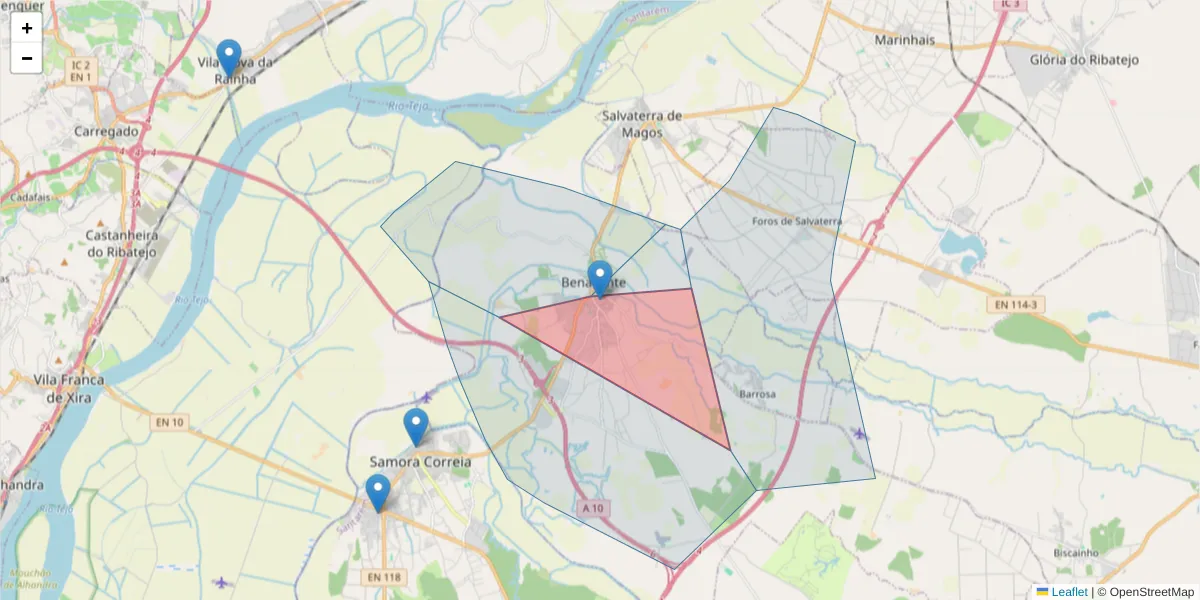 Mapa detalhado do código postal 2130-999 com limites, códigos postais vizinhos e agências dos correios