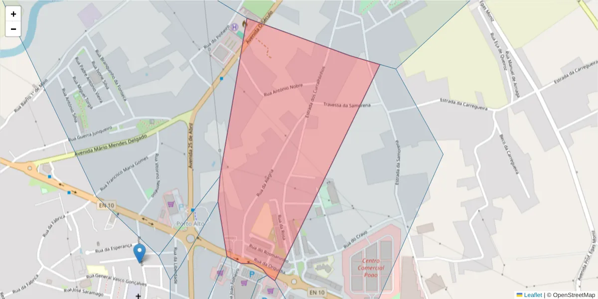 Mapa detalhado do código postal 2135-083 com limites, códigos postais vizinhos e agências dos correios