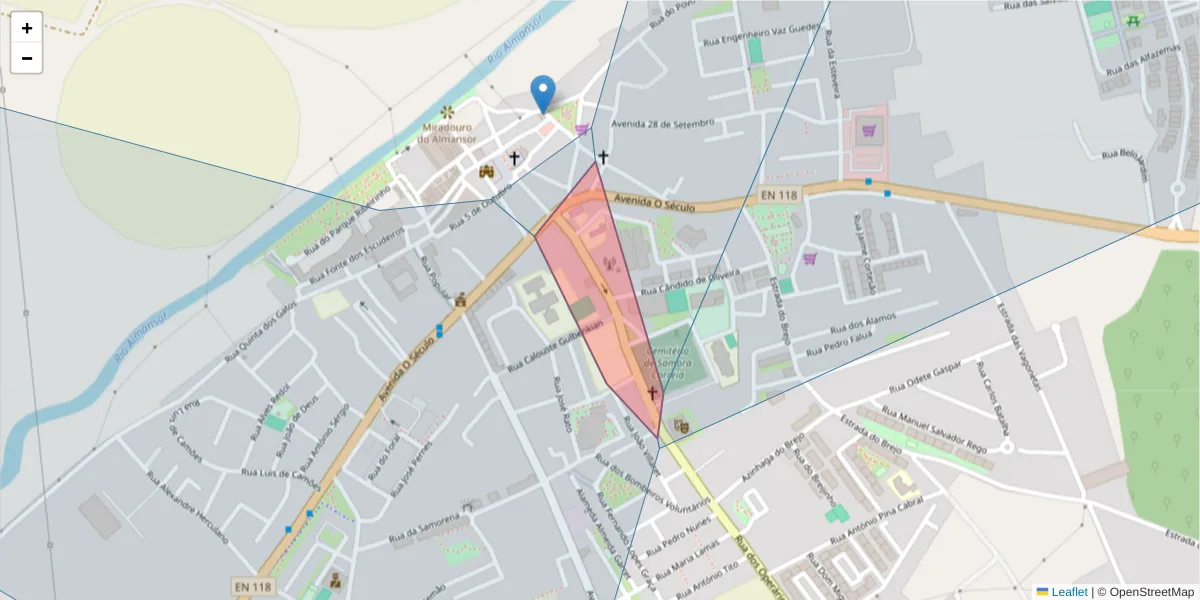 Mapa detalhado do código postal 2135-084 com limites, códigos postais vizinhos e agências dos correios