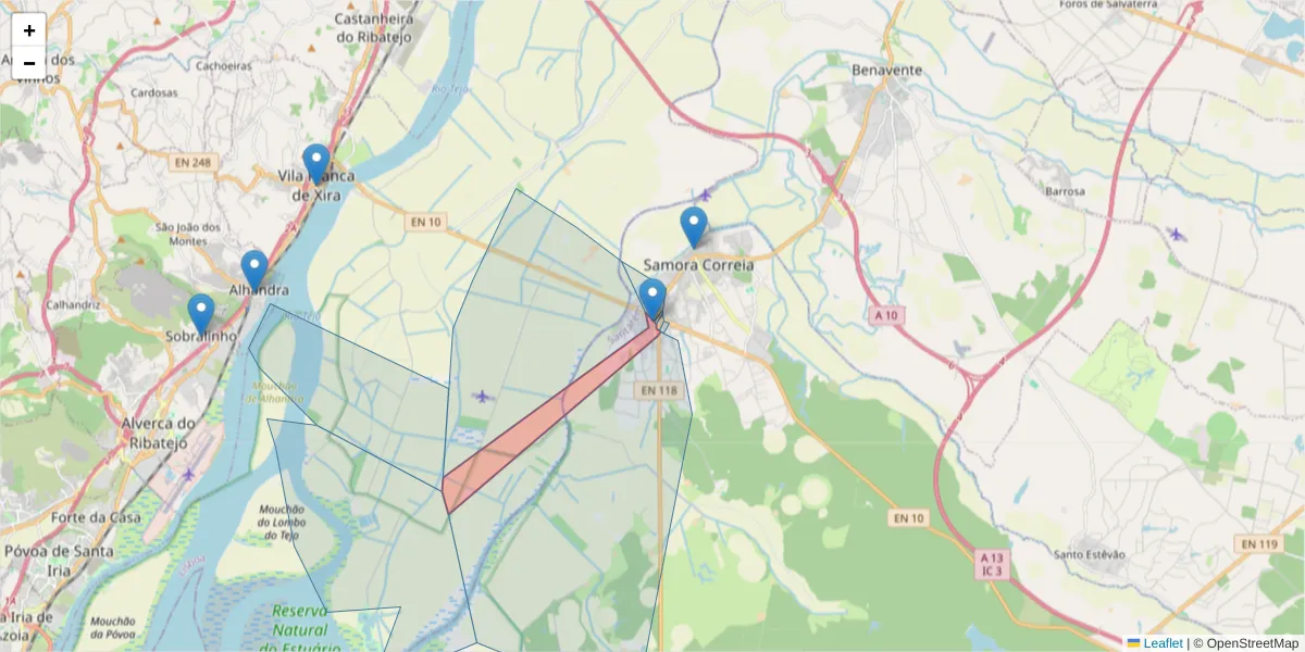 Mapa detalhado do código postal 2135-088 com limites, códigos postais vizinhos e agências dos correios