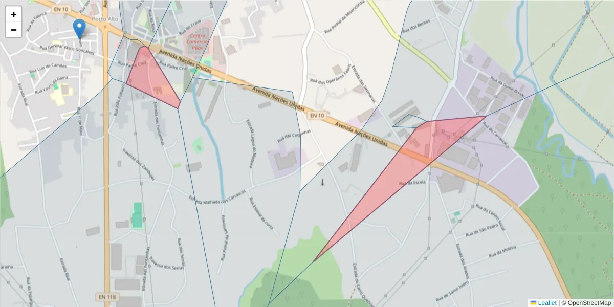 Mapa detalhado do código postal 2135-114 com limites, códigos postais vizinhos e agências dos correios