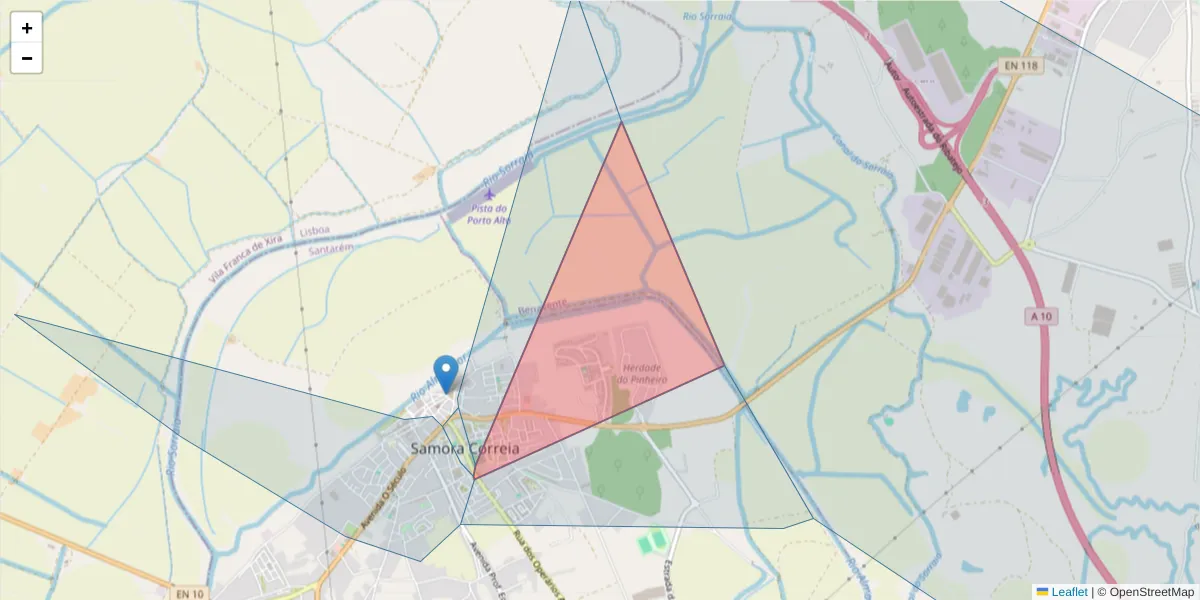 Mapa detalhado do código postal 2135-312 com limites, códigos postais vizinhos e agências dos correios