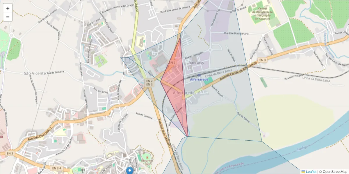 Mapa detalhado do código postal 2200-046 com limites, códigos postais vizinhos e agências dos correios
