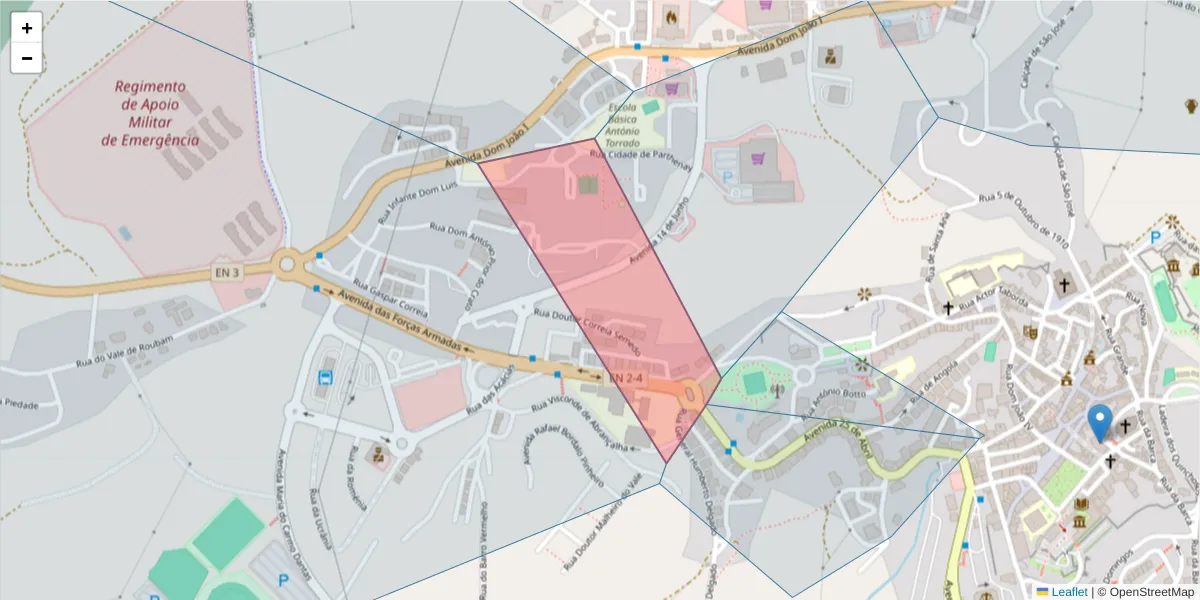 Mapa detalhado do código postal 2200-183 com limites, códigos postais vizinhos e agências dos correios