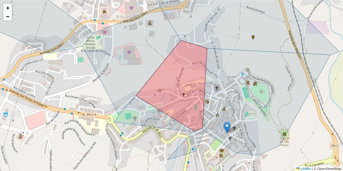 Mapa detalhado do código postal 2200-235 com limites, códigos postais vizinhos e agências dos correios