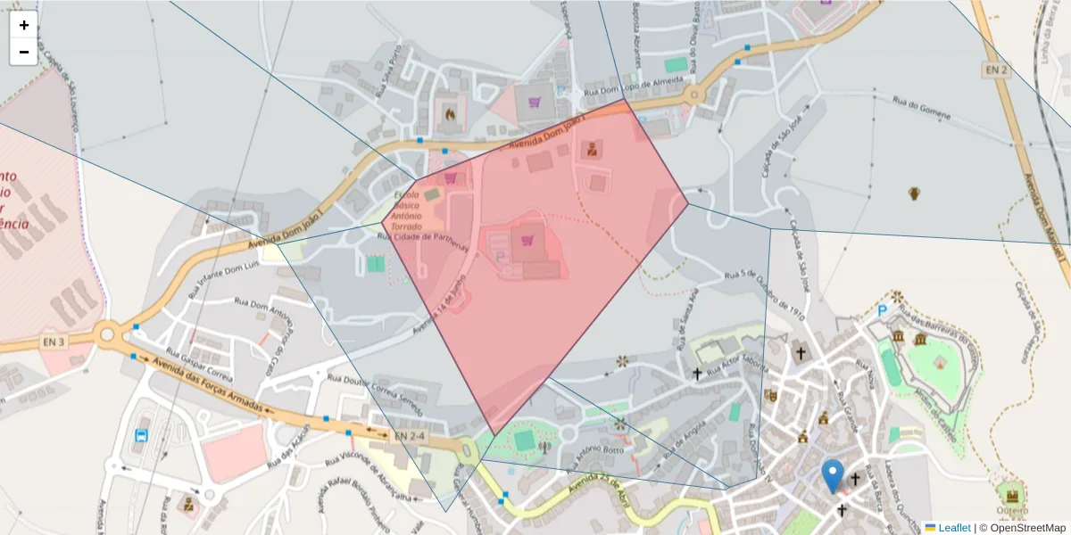 Mapa detalhado do código postal 2200-238 com limites, códigos postais vizinhos e agências dos correios