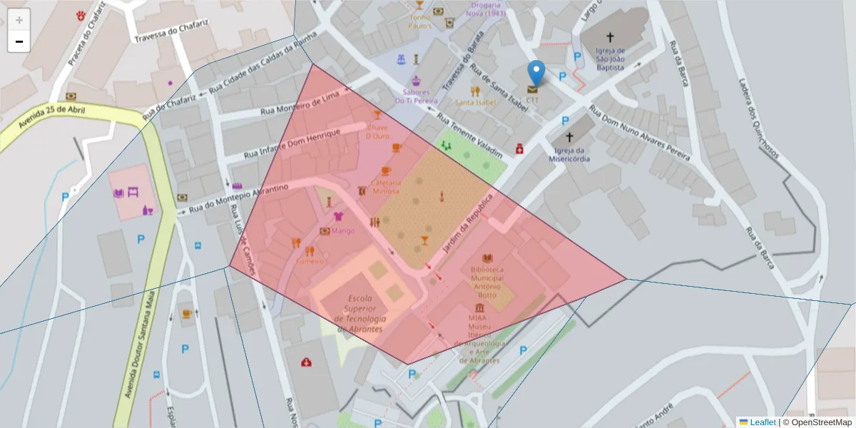 Mapa detalhado do código postal 2200-419 com limites, códigos postais vizinhos e agências dos correios