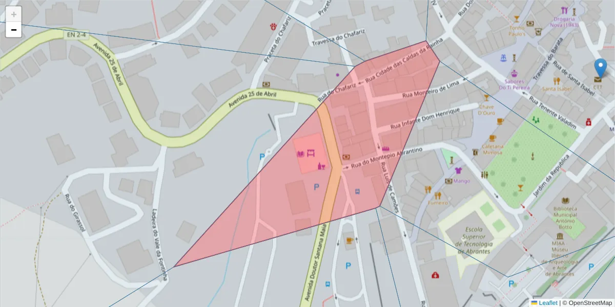 Mapa detalhado do código postal 2200-429 com limites, códigos postais vizinhos e agências dos correios