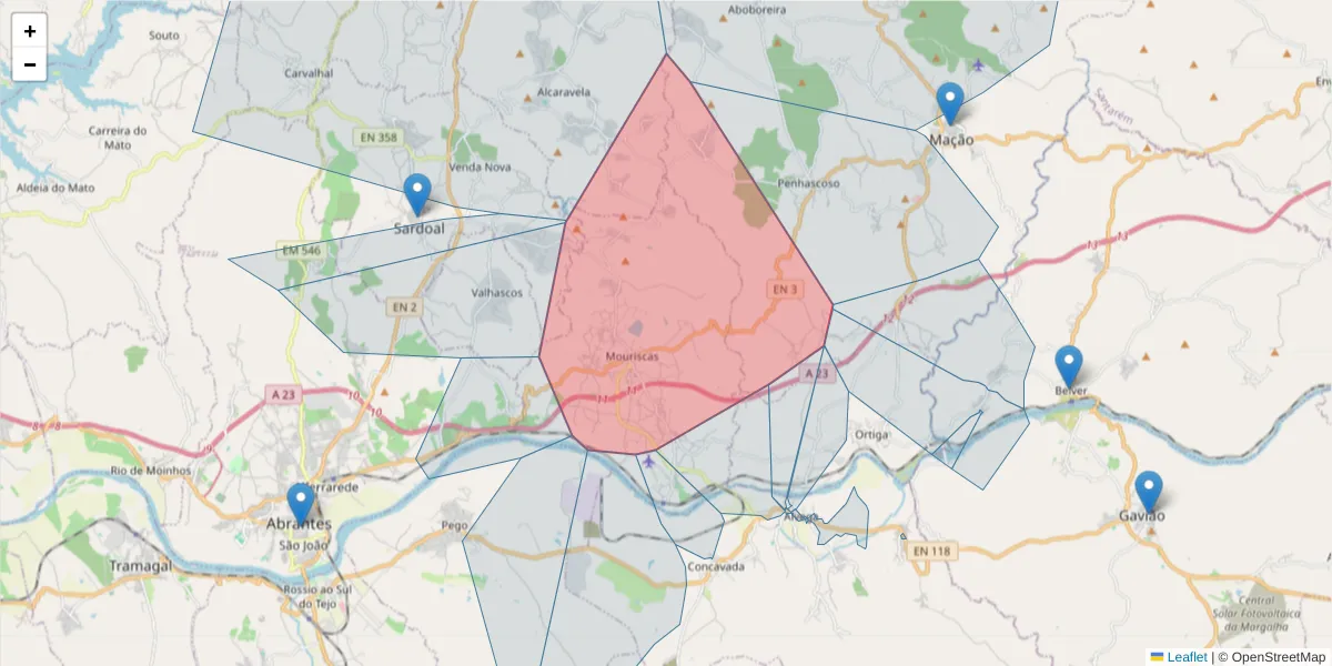 Mapa detalhado do código postal 2200-681 com limites, códigos postais vizinhos e agências dos correios