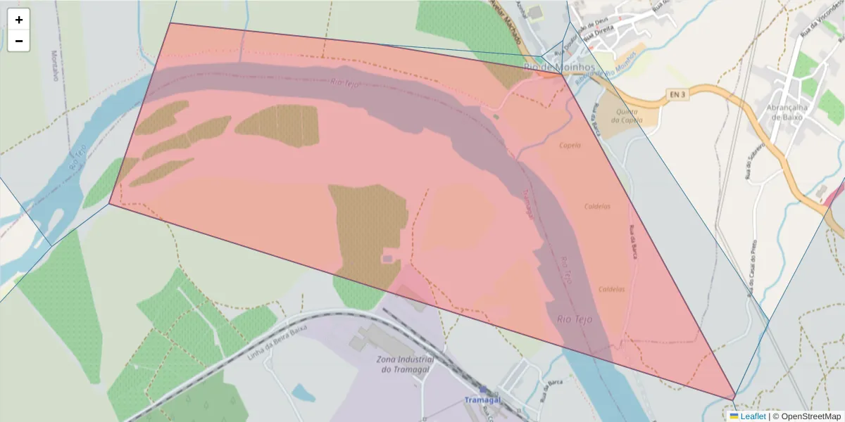 Mapa detalhado do código postal 2200-785 com limites, códigos postais vizinhos e agências dos correios