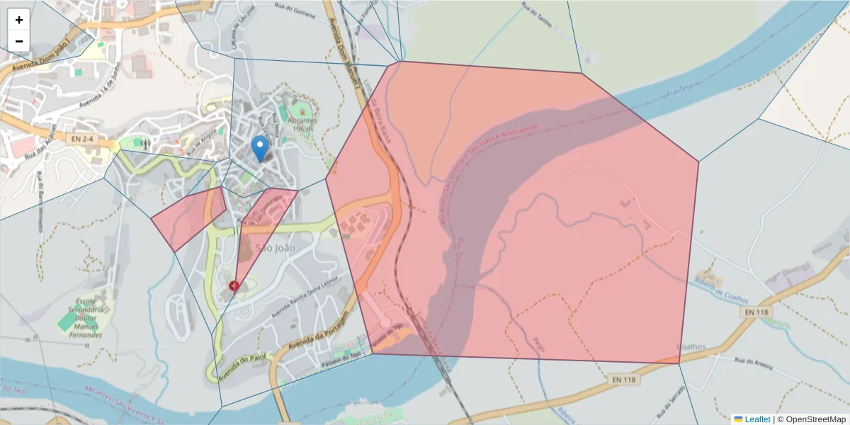 Mapa detalhado do código postal 2200 com limites, códigos postais vizinhos e agências dos correios