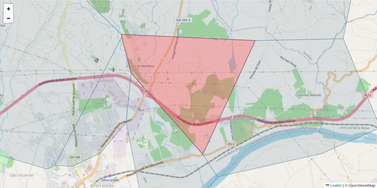 Mapa detalhado do código postal 2204-906 com limites, códigos postais vizinhos e agências dos correios