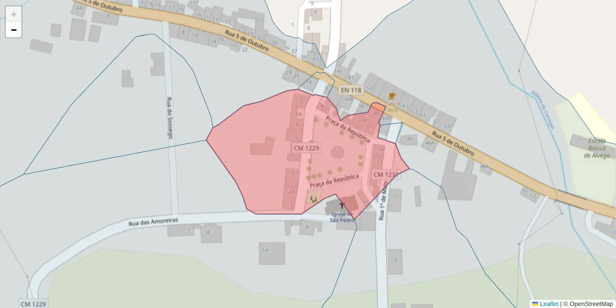 Mapa detalhado do código postal 2205-102 com limites, códigos postais vizinhos e agências dos correios
