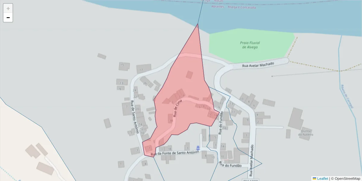 Mapa detalhado do código postal 2205-108 com limites, códigos postais vizinhos e agências dos correios