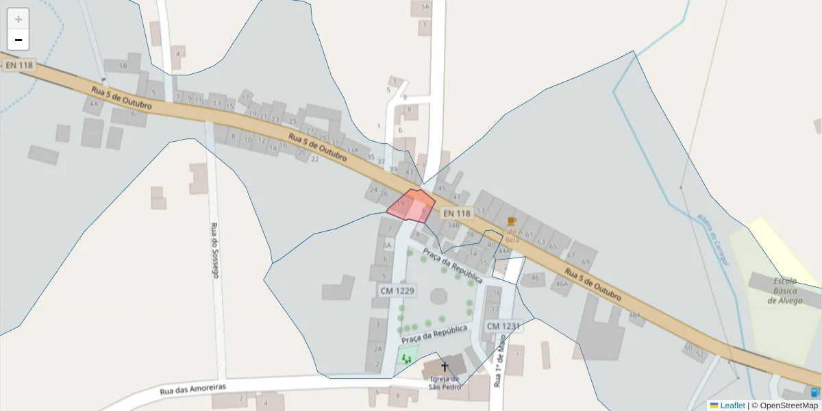 Mapa detalhado do código postal 2205-109 com limites, códigos postais vizinhos e agências dos correios