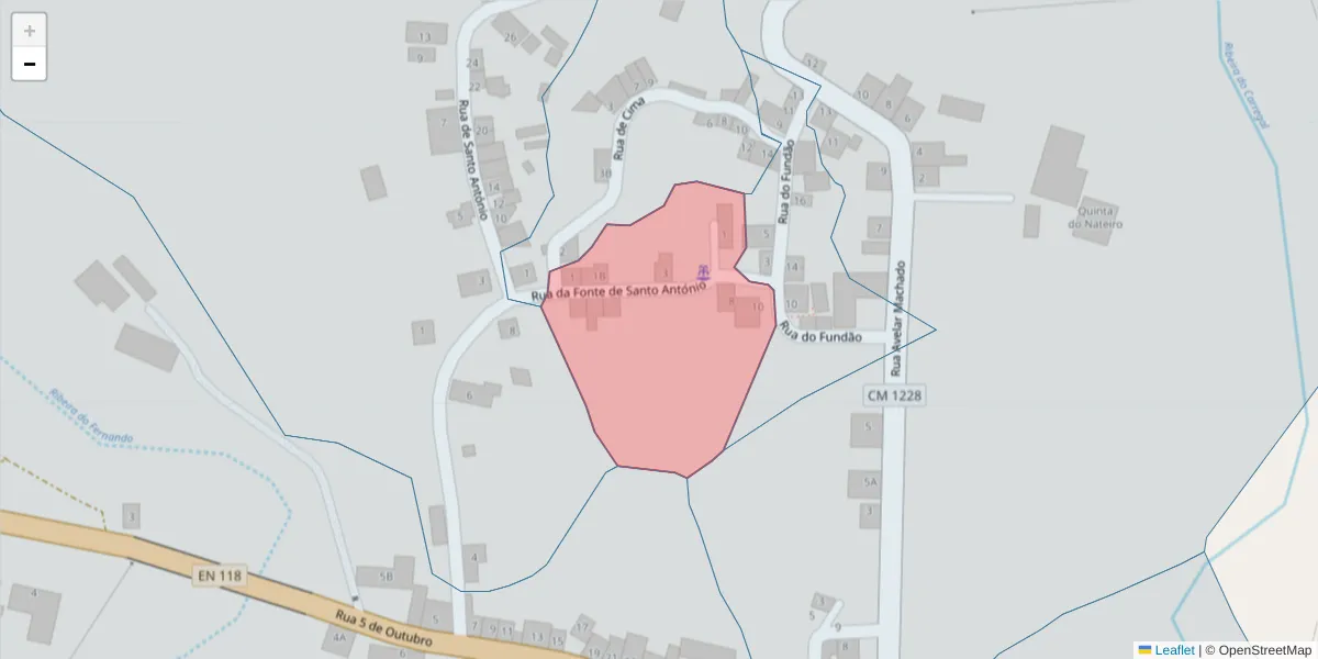 Mapa detalhado do código postal 2205-117 com limites, códigos postais vizinhos e agências dos correios