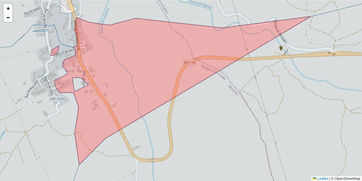 Mapa detalhado do código postal 2205-131 com limites, códigos postais vizinhos e agências dos correios