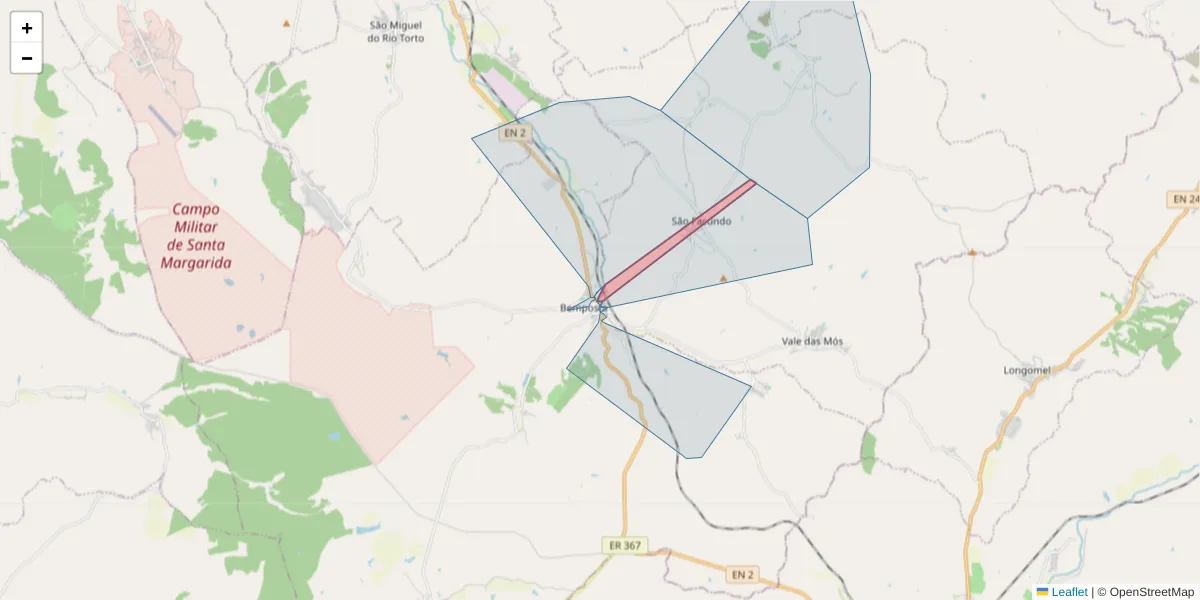 Mapa detalhado do código postal 2205-172 com limites, códigos postais vizinhos e agências dos correios