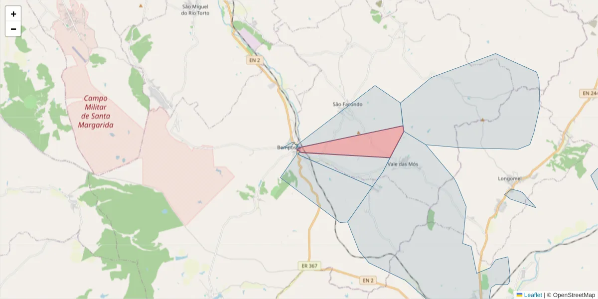 Mapa detalhado do código postal 2205-173 com limites, códigos postais vizinhos e agências dos correios