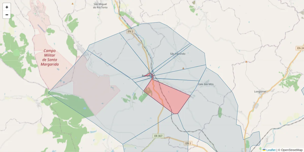 Mapa detalhado do código postal 2205-179 com limites, códigos postais vizinhos e agências dos correios