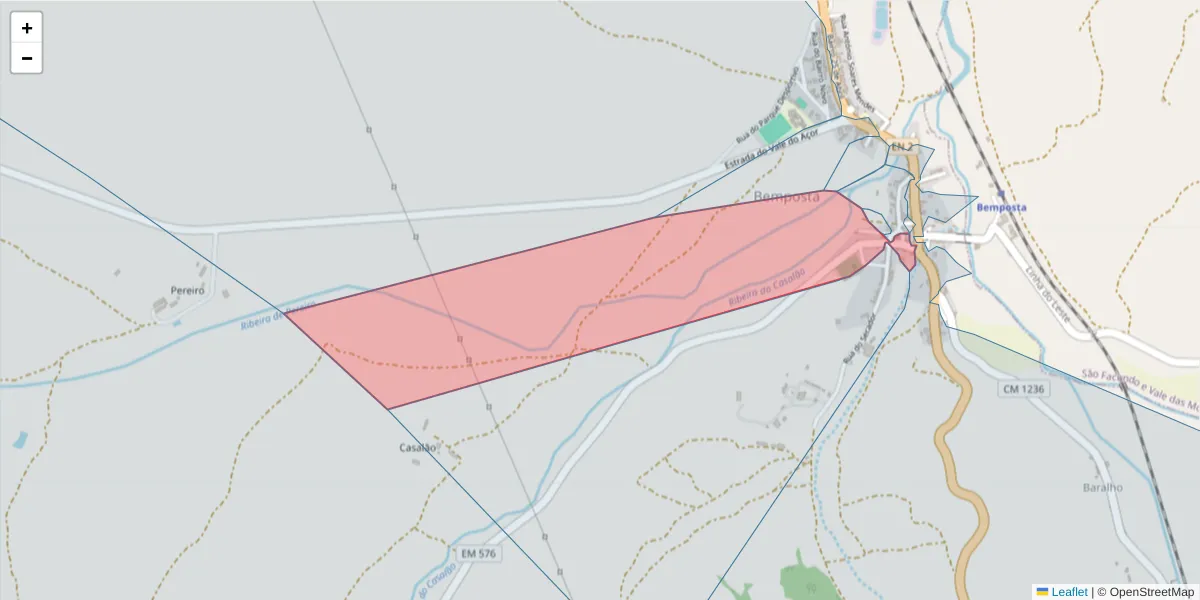 Mapa detalhado do código postal 2205-180 com limites, códigos postais vizinhos e agências dos correios