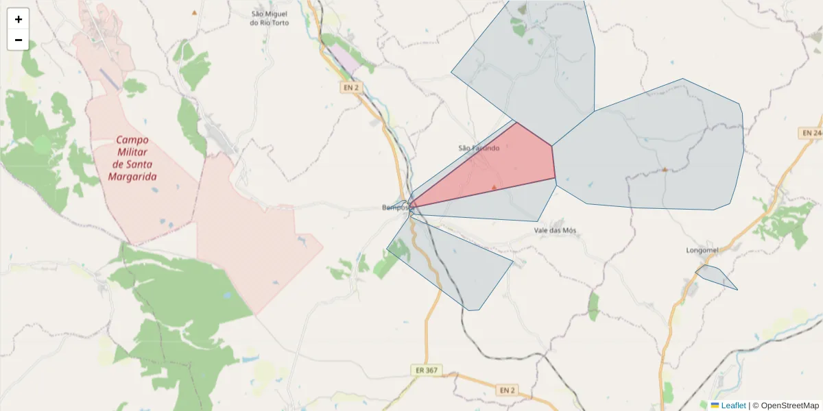 Mapa detalhado do código postal 2205-194 com limites, códigos postais vizinhos e agências dos correios