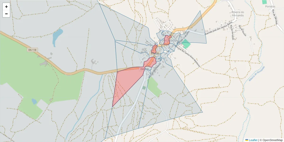 Mapa detalhado do código postal 2205-258 com limites, códigos postais vizinhos e agências dos correios