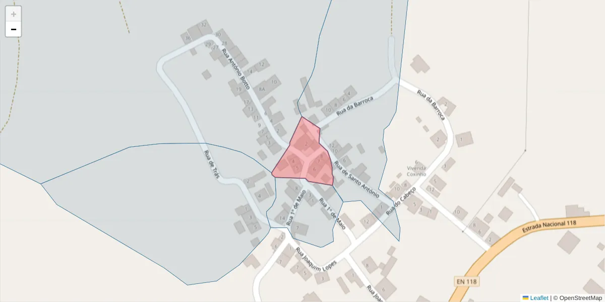 Mapa detalhado do código postal 2205-259 com limites, códigos postais vizinhos e agências dos correios
