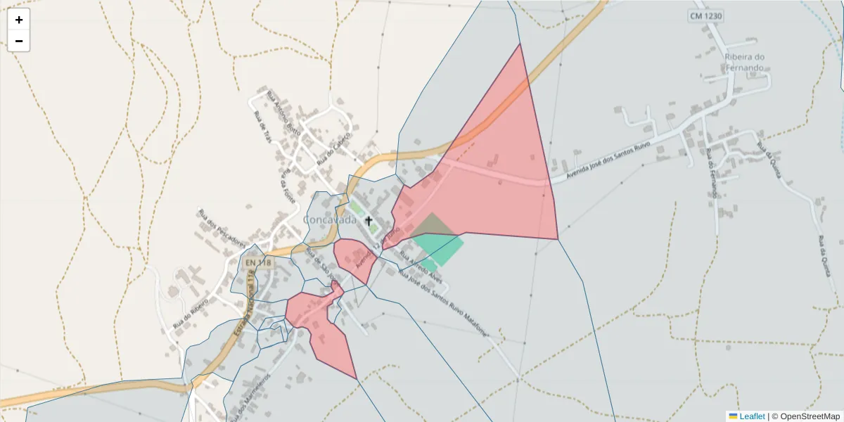 Mapa detalhado do código postal 2205-261 com limites, códigos postais vizinhos e agências dos correios