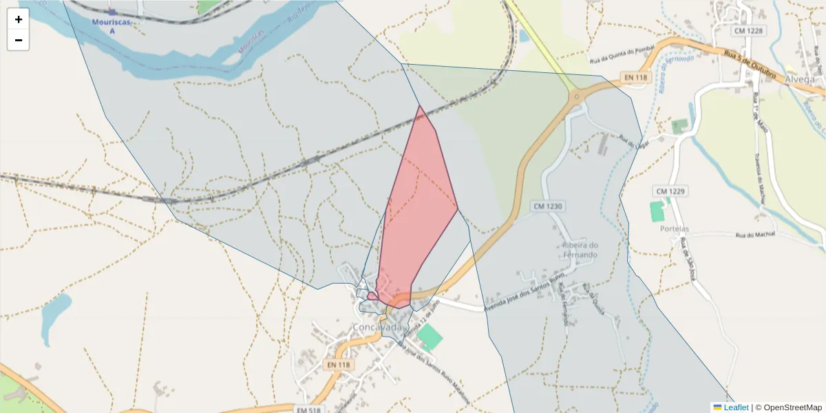 Mapa detalhado do código postal 2205-272 com limites, códigos postais vizinhos e agências dos correios