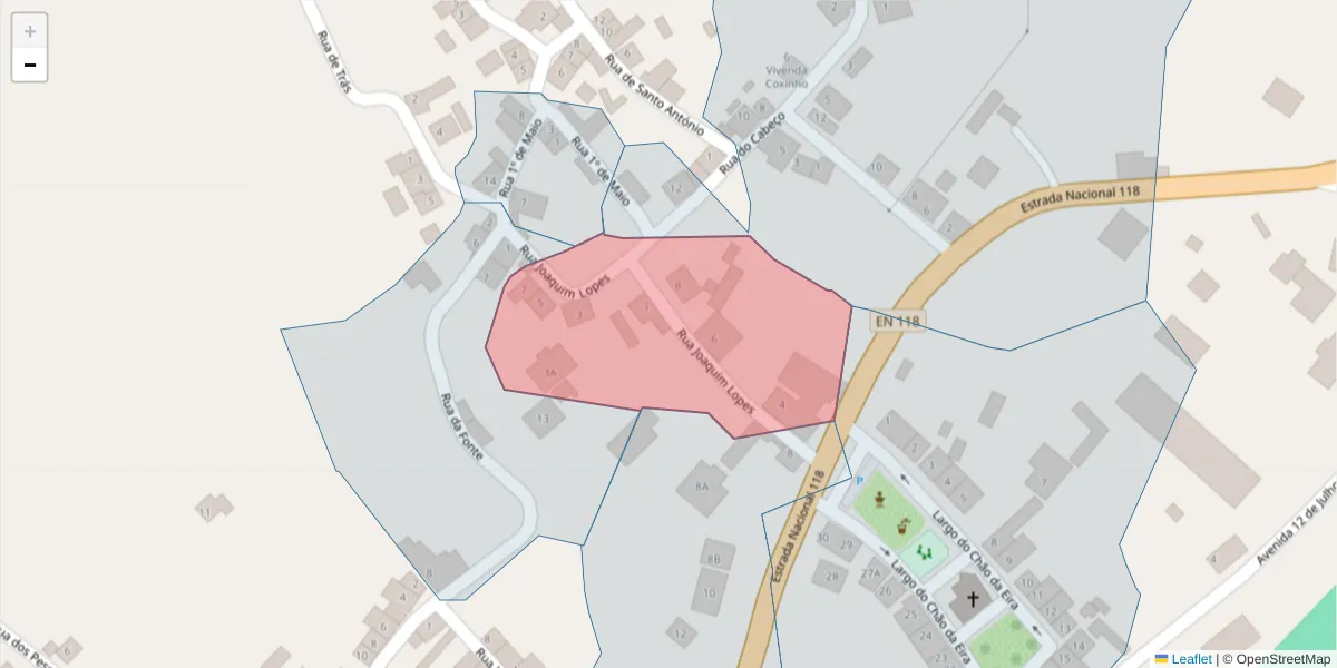 Mapa detalhado do código postal 2205-279 com limites, códigos postais vizinhos e agências dos correios