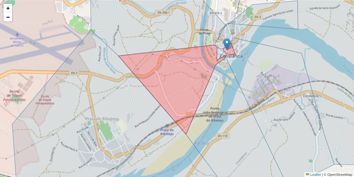 Mapa detalhado do código postal 2250-064 com limites, códigos postais vizinhos e agências dos correios