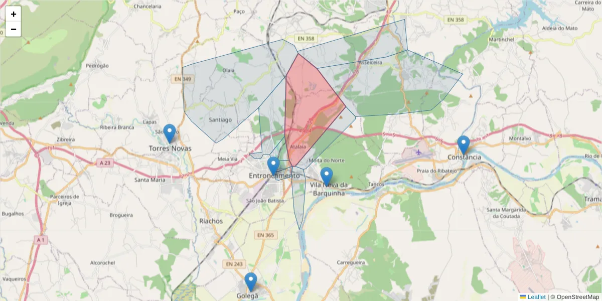 Mapa detalhado do código postal 2260-037 com limites, códigos postais vizinhos e agências dos correios