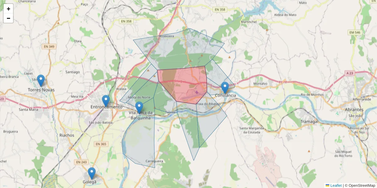 Mapa detalhado do código postal 2260-209 com limites, códigos postais vizinhos e agências dos correios