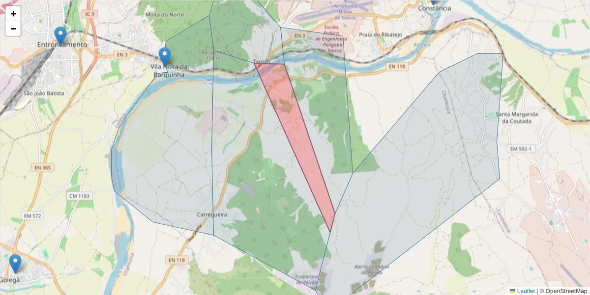 Mapa detalhado do código postal 2260-329 com limites, códigos postais vizinhos e agências dos correios