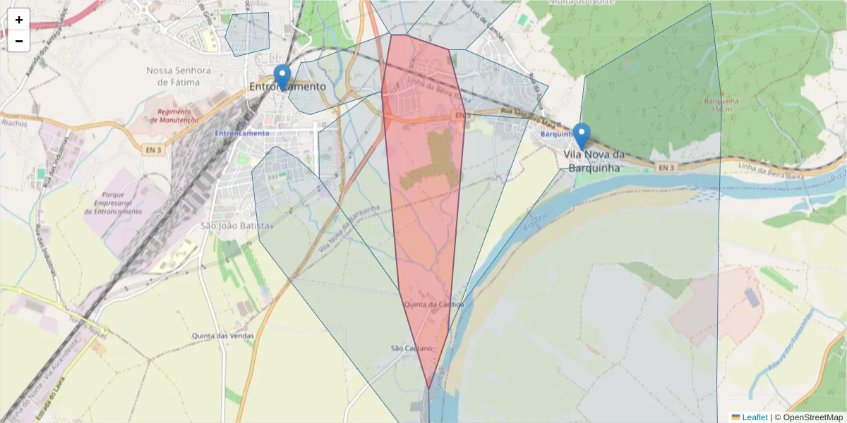 Mapa detalhado do código postal 2260-379 com limites, códigos postais vizinhos e agências dos correios