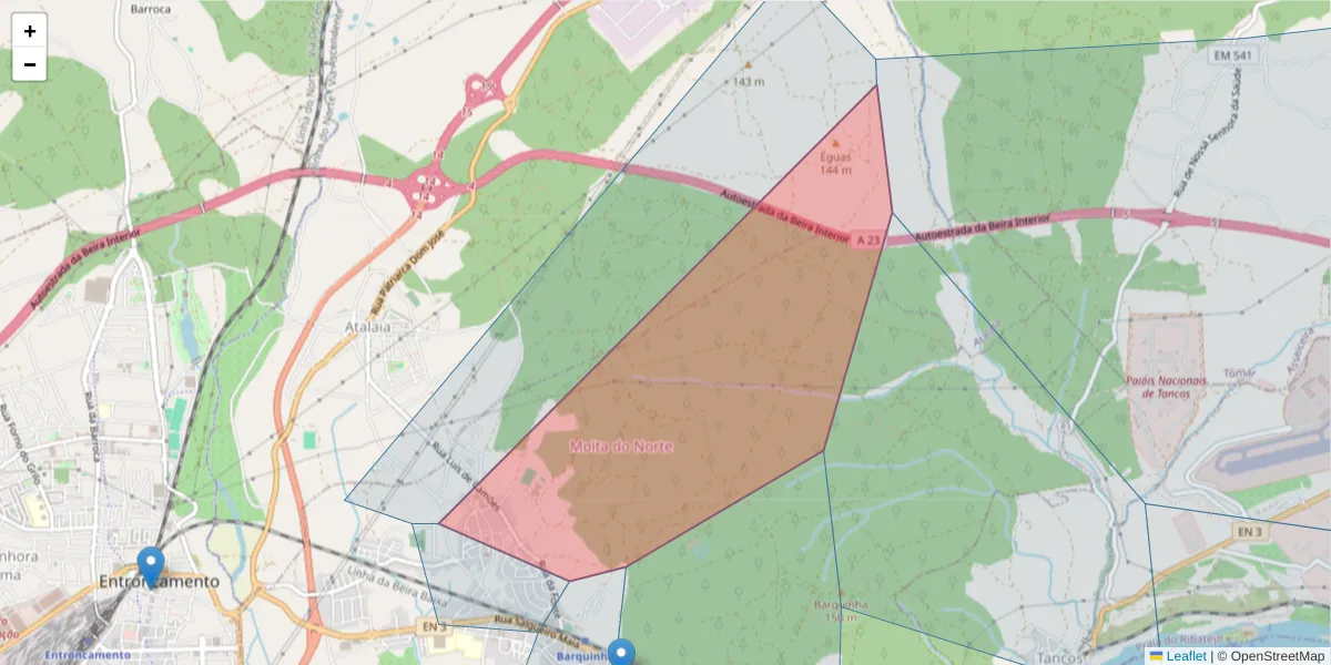 Mapa detalhado do código postal 2260-572 com limites, códigos postais vizinhos e agências dos correios