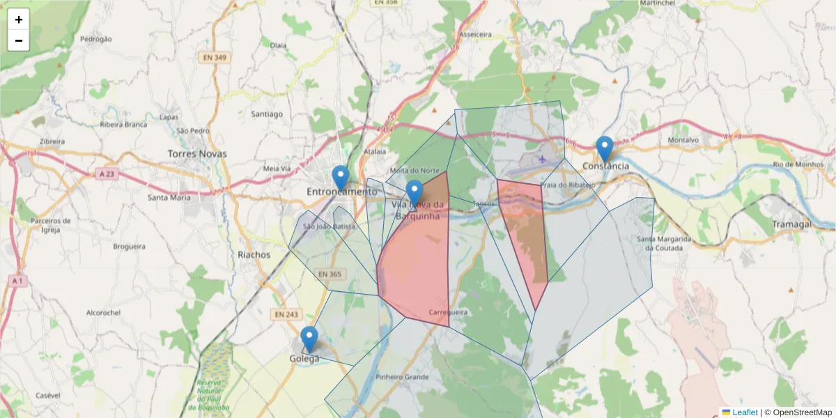 Mapa detalhado do código postal 2260 com limites, códigos postais vizinhos e agências dos correios