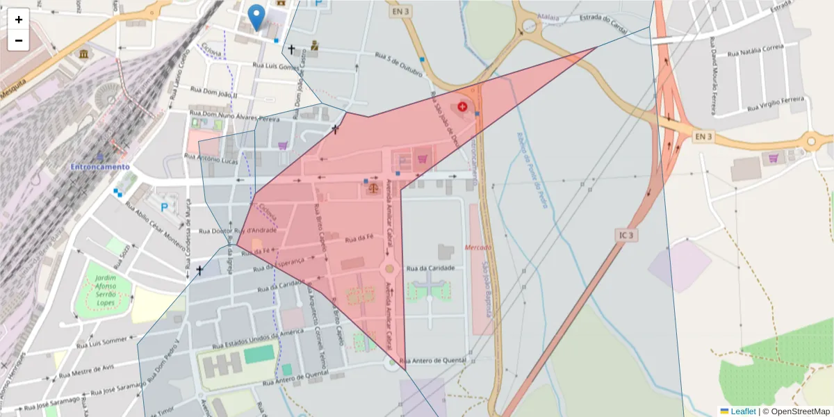 Mapa detalhado do código postal 2330-066 com limites, códigos postais vizinhos e agências dos correios