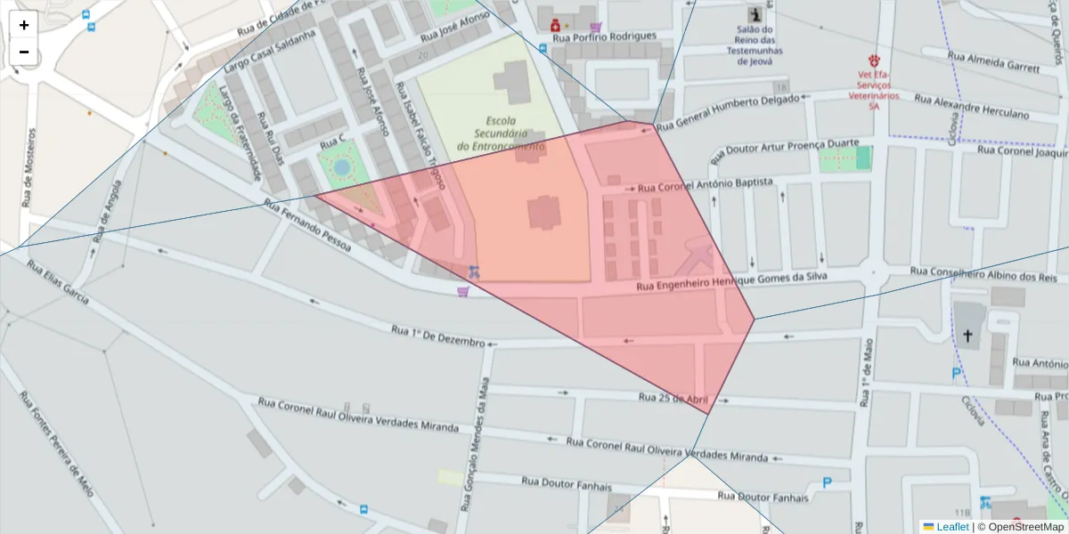 Mapa detalhado do código postal 2330-084 com limites, códigos postais vizinhos e agências dos correios