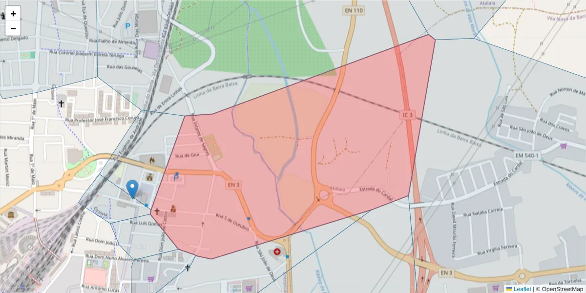Mapa detalhado do código postal 2330-094 com limites, códigos postais vizinhos e agências dos correios