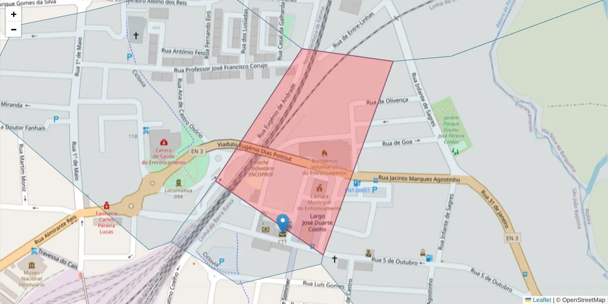 Mapa detalhado do código postal 2330-095 com limites, códigos postais vizinhos e agências dos correios
