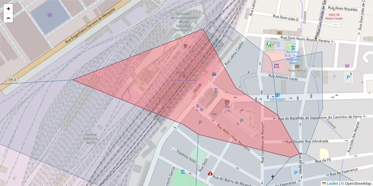 Mapa detalhado do código postal 2330-096 com limites, códigos postais vizinhos e agências dos correios