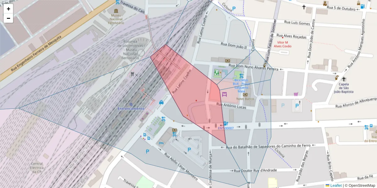 Mapa detalhado do código postal 2330-101 com limites, códigos postais vizinhos e agências dos correios