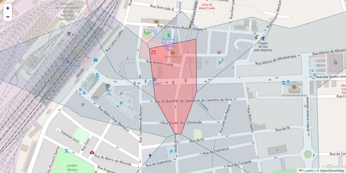 Mapa detalhado do código postal 2330-172 com limites, códigos postais vizinhos e agências dos correios