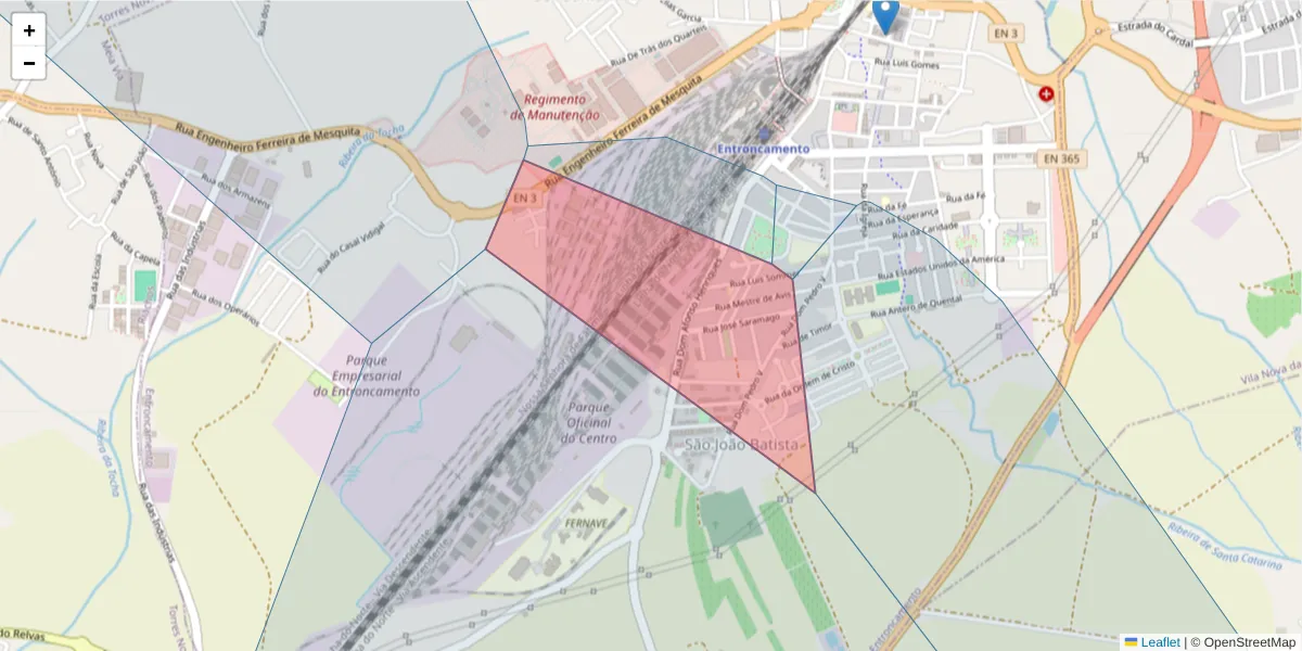Mapa detalhado do código postal 2330-183 com limites, códigos postais vizinhos e agências dos correios