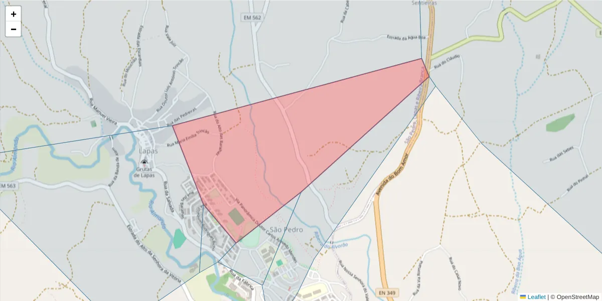 Mapa detalhado do código postal 2350-088 com limites, códigos postais vizinhos e agências dos correios